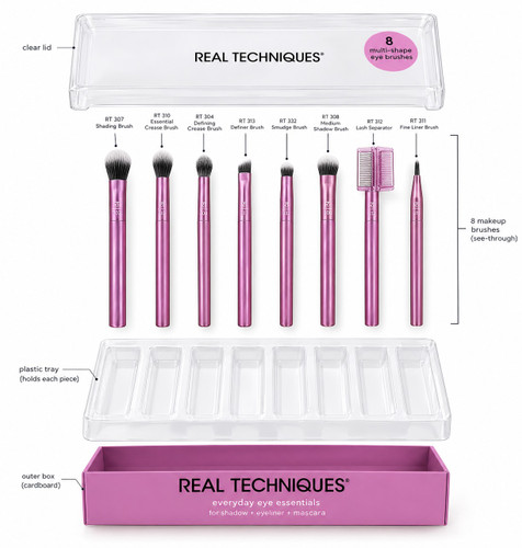 ست براش چشم و ابرو ۸ عددی ریل تکنیک مدل Everyday Eye Essentials
