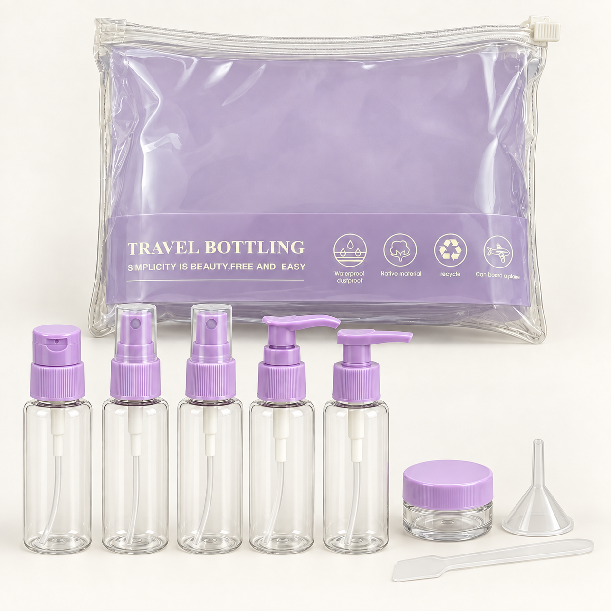 ست ظروف مسافرتی ۸ تکه TRAVEL BOTTLING همراه کیف – سه رنگ