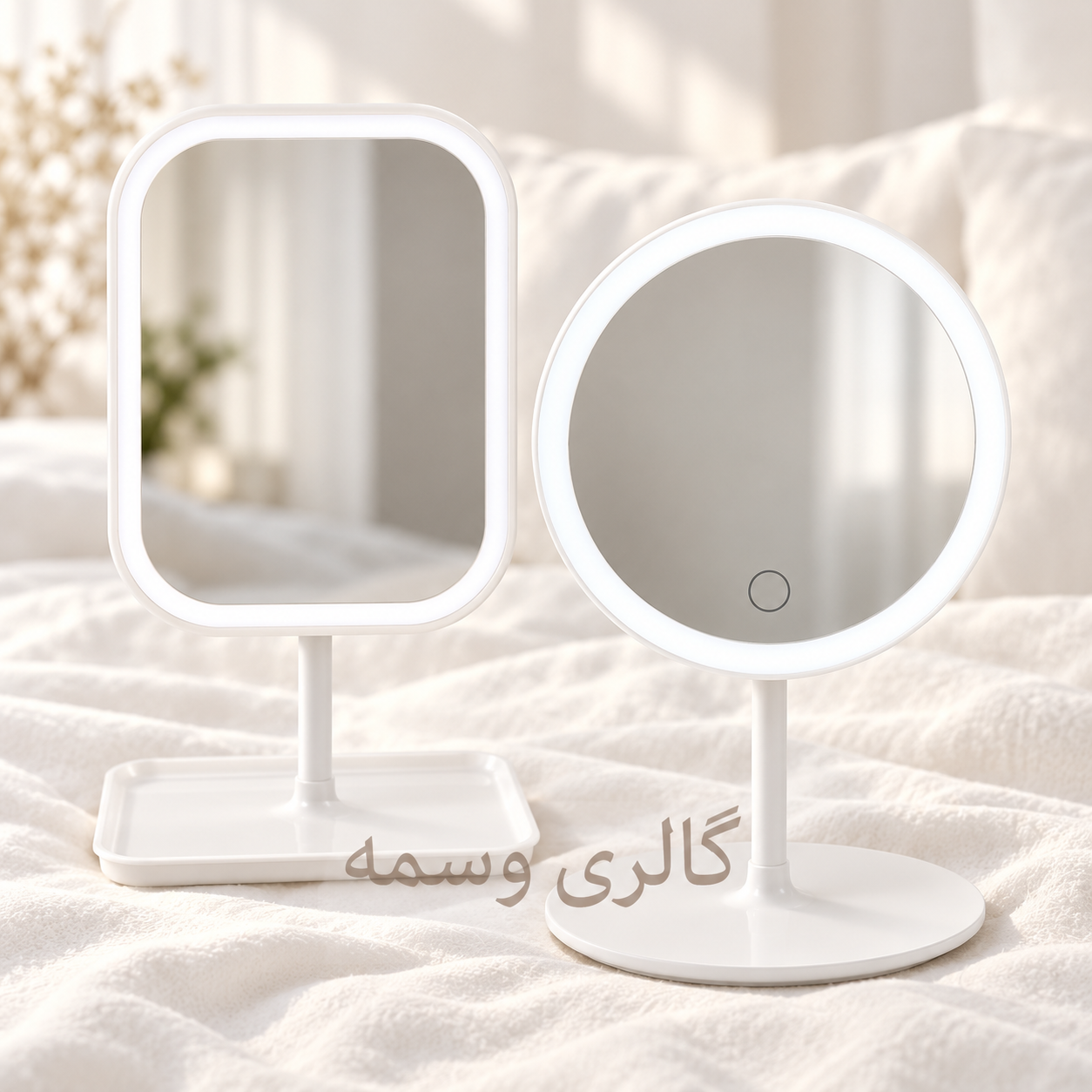 آینه آرایشی LED استندی با سه رنگ نور و استند لوازم آرایش