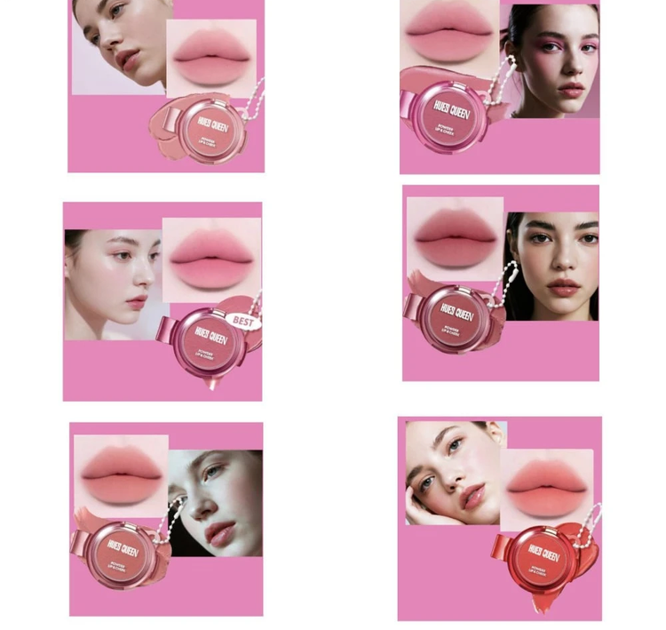 رژ لب و رژگونه زنجیردار HUES QUEEN مدل HQ0102 – ۶ رنگ